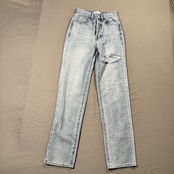 PacSun Women's Y2K Eco Medium Blue Distressed Dad Button Fly Jeans - Size 23 - Picture 2 of 9